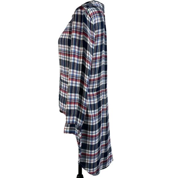 NY Collection Medium Top Plaid Hi-Low Long Sleeves Button Up Collared Multicolor - Picture 5 of 8